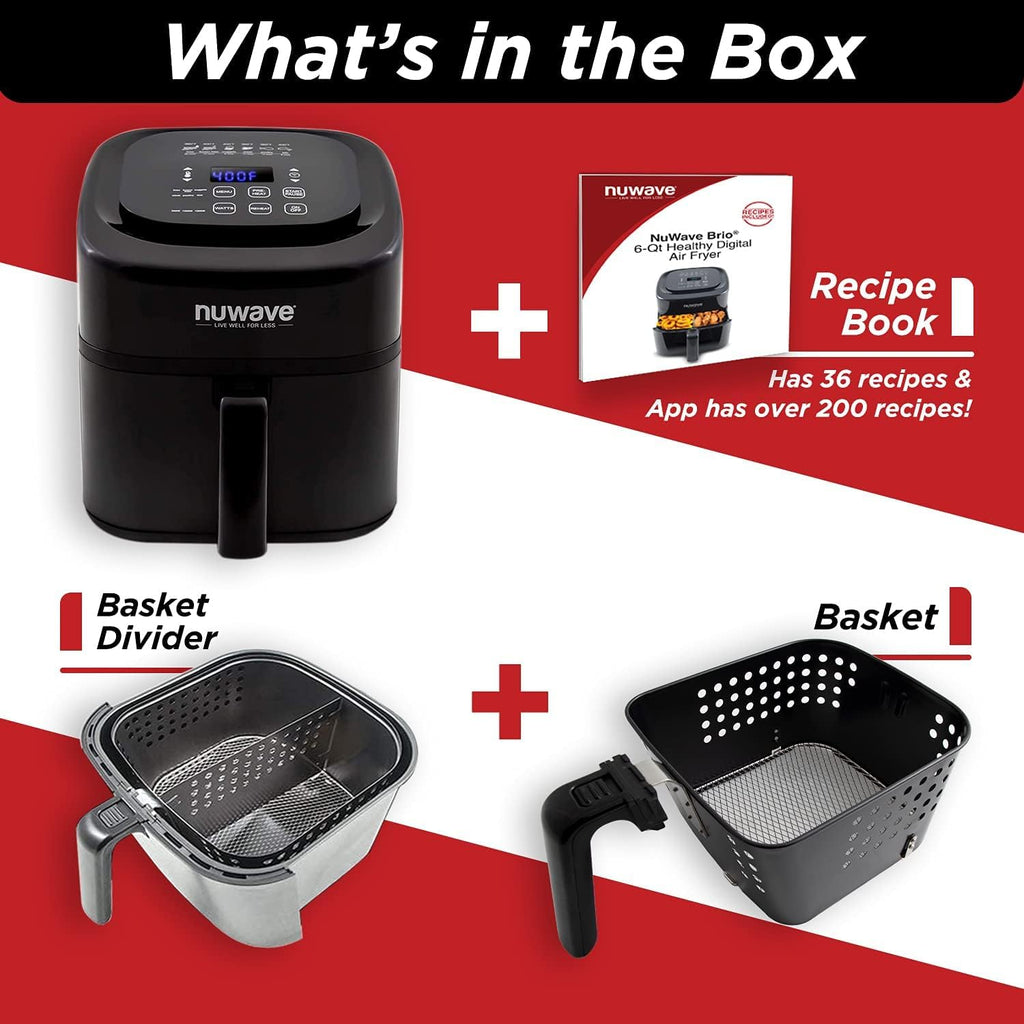6-Quart Digital Air Fryer with Non-Stick Baking Pan and Stainless-Steel Cooking Rack, Black Q1950