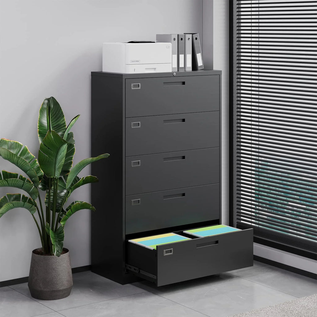 Black Metal 5 Drawer Lateral File Cabinet R381770