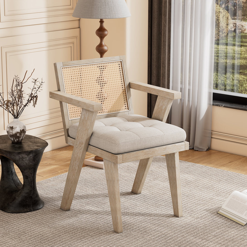 Handcrafted Rattan Backrest Mid-Century Accent Chair F499