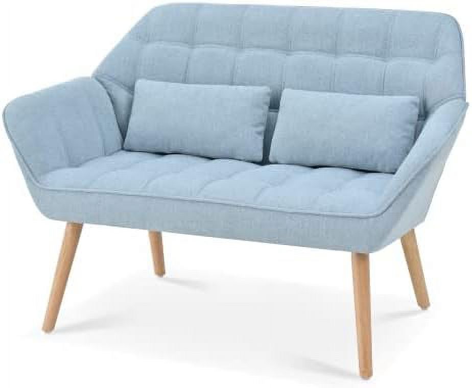 Blue Linen Fabric 2-Seat Loveseat Sofa with 2 Pillow O351