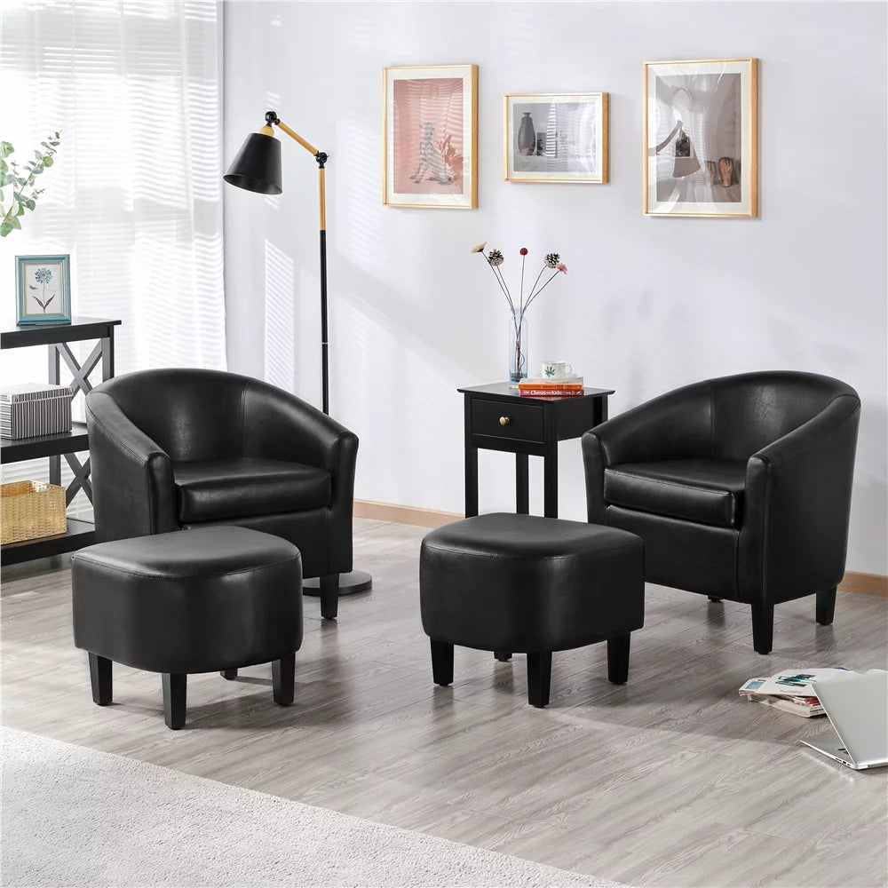 Black Faux Leather Accent Chair and Ottoman Set N81822