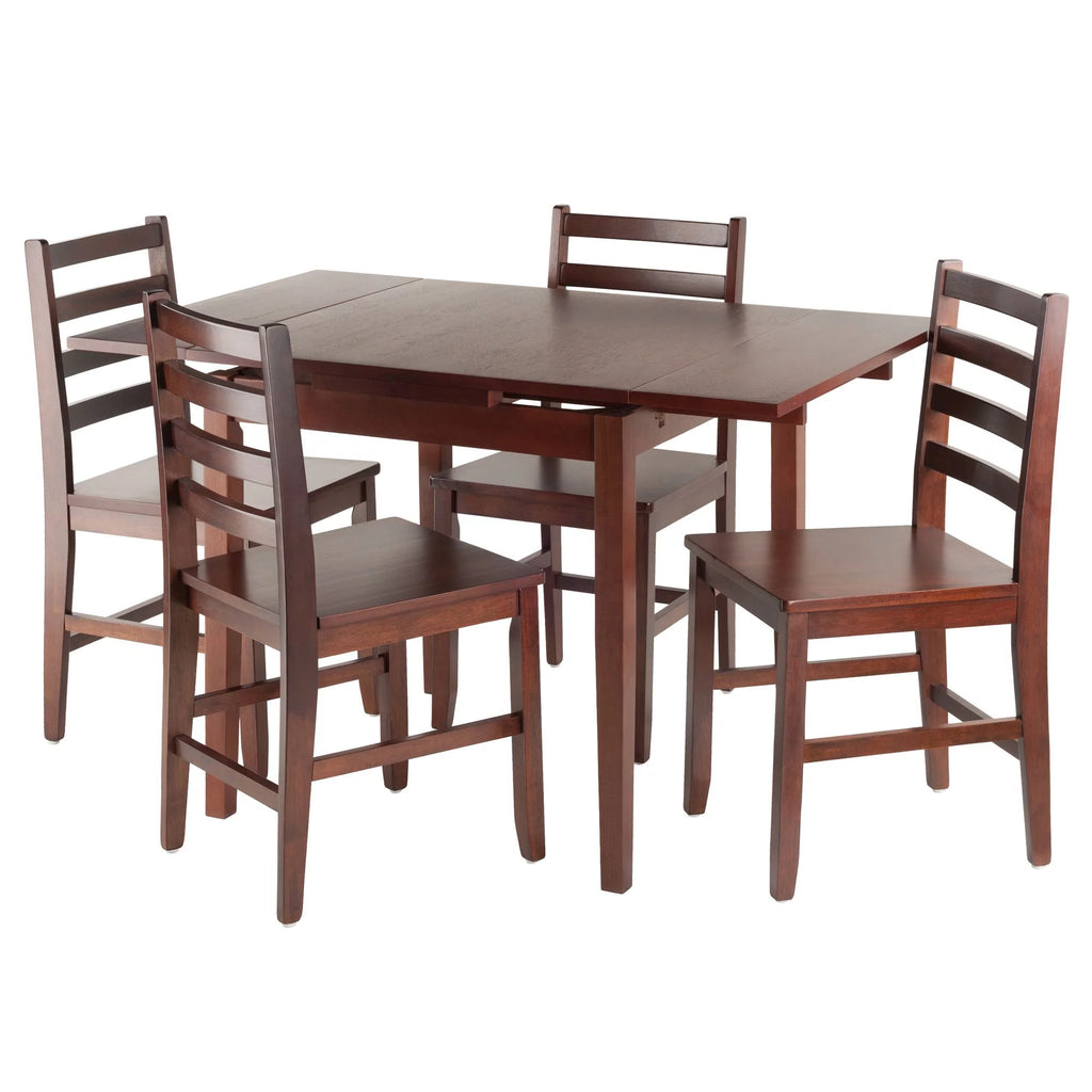 5 Pc Extendable Table & 4 Ladder Back Chairs Walnut Finish X688