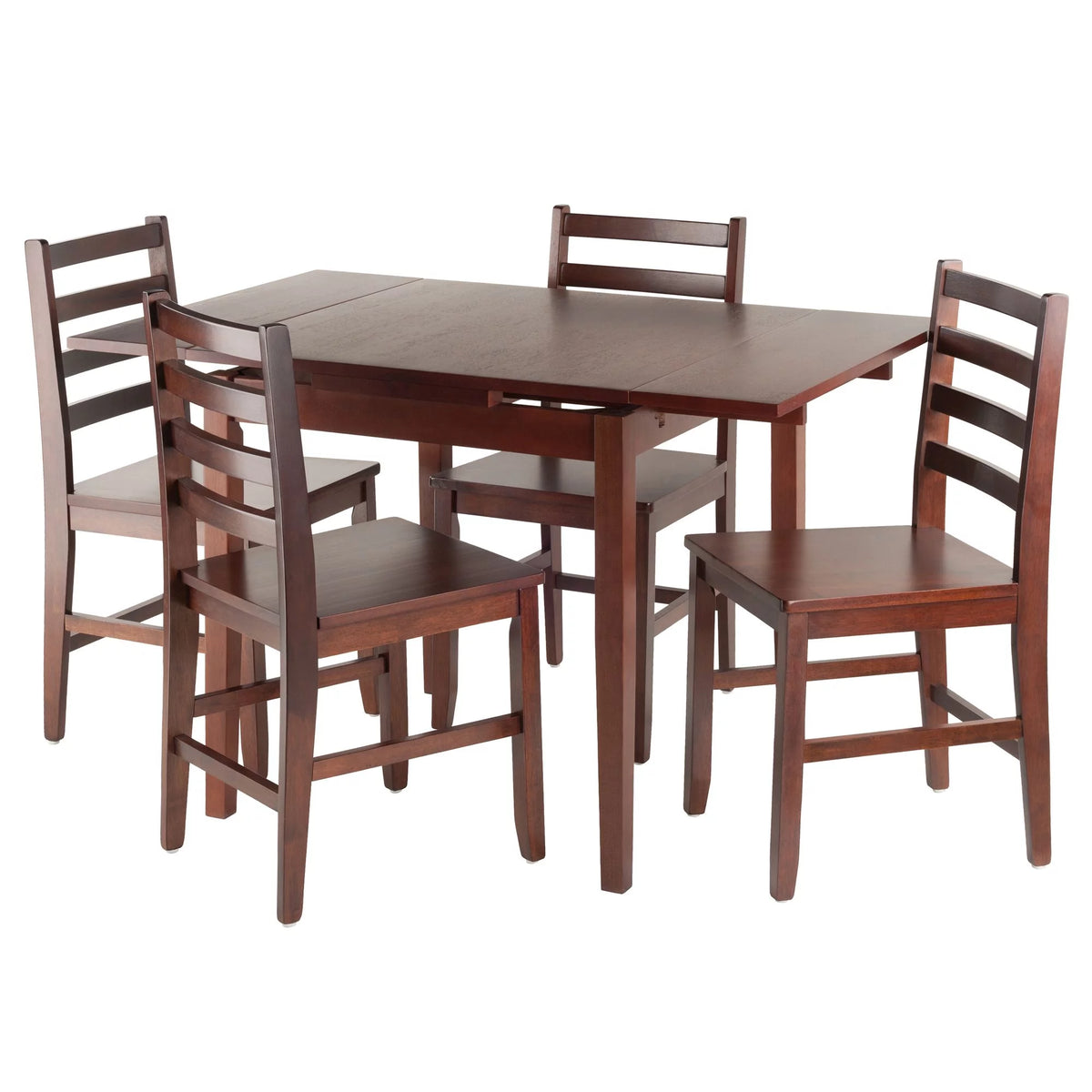 5 Pc Extendable Table & 4 Ladder Back Chairs Walnut Finish X688