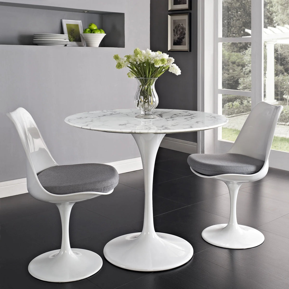 Round Artificial Marble Dining Table in White D78147