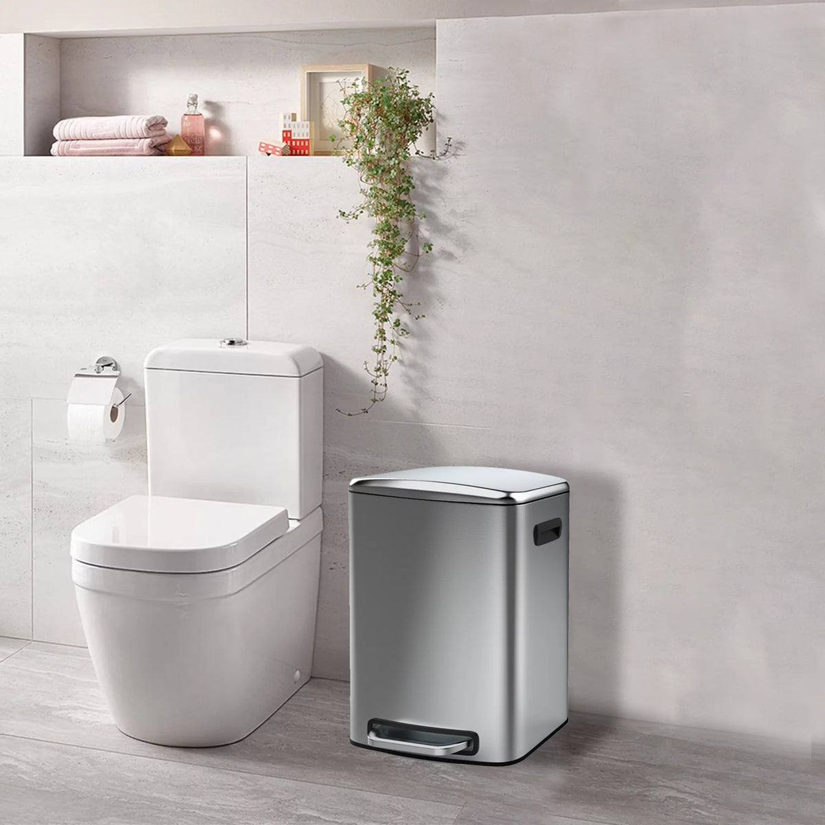 13 Gallon 50L Thickened Stainless Steel Trash Can with Lid O1840