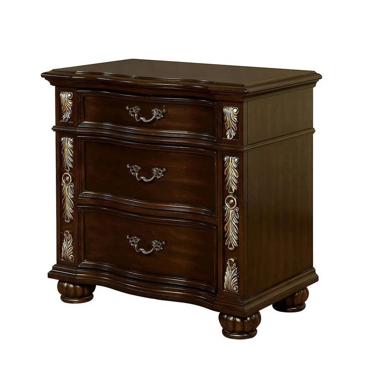 Brown Cherry Solid Wood 3-Drawers Nightstand Z110