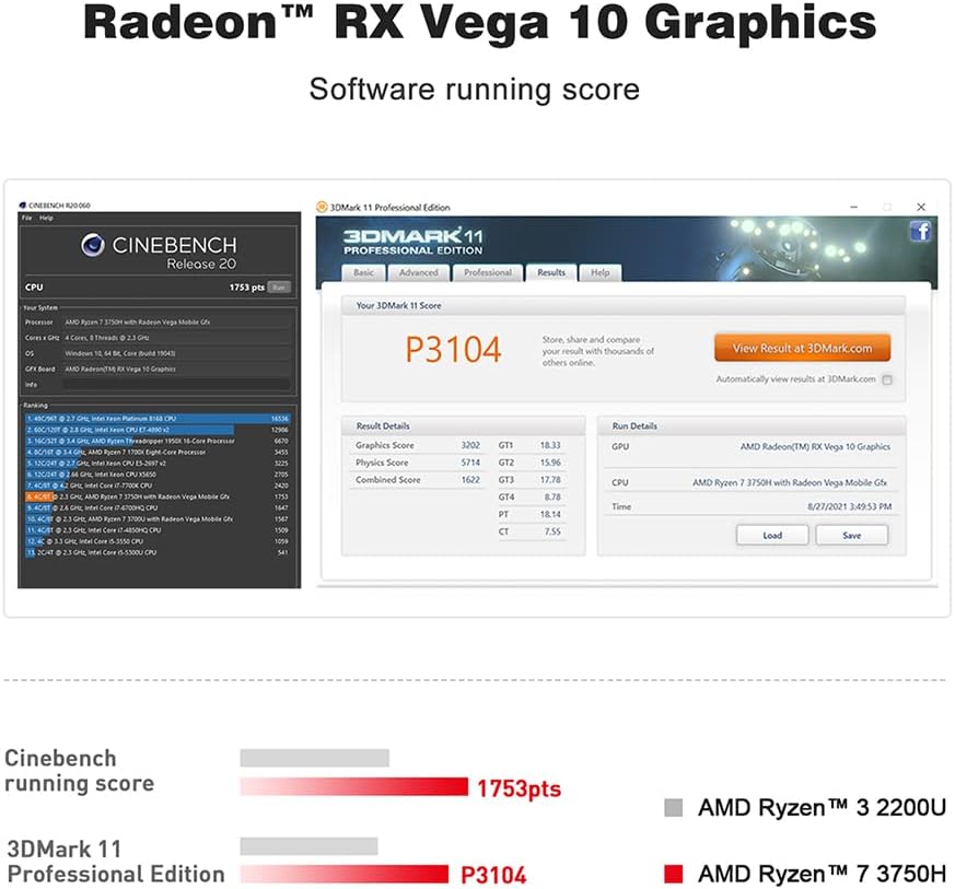 Mini PC AMD Ryzen 7 3750H 16 GB RAM 512 GB SSD Windows 11 Pro Desktop Computer P2310