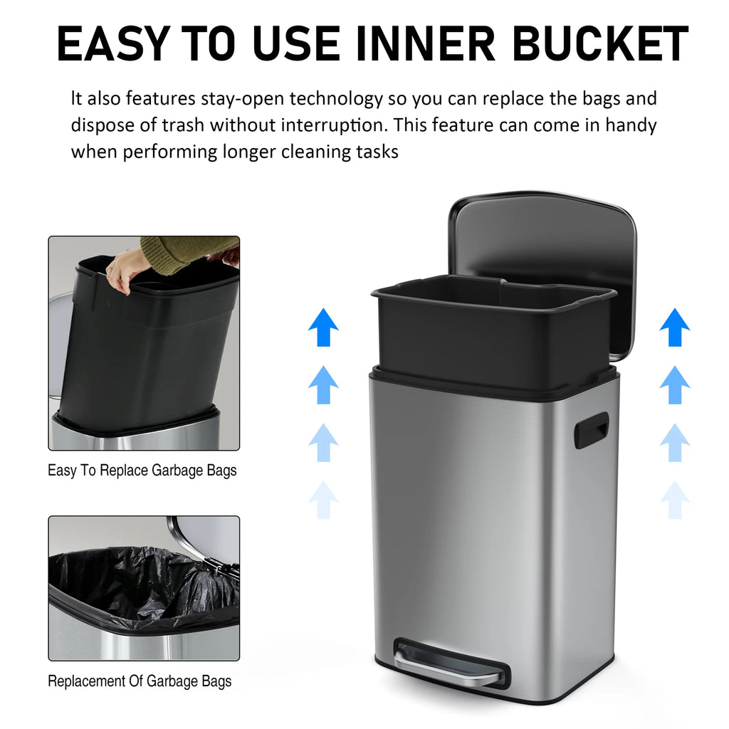 13 Gallon 50L Thickened Stainless Steel Trash Can with Lid O1840