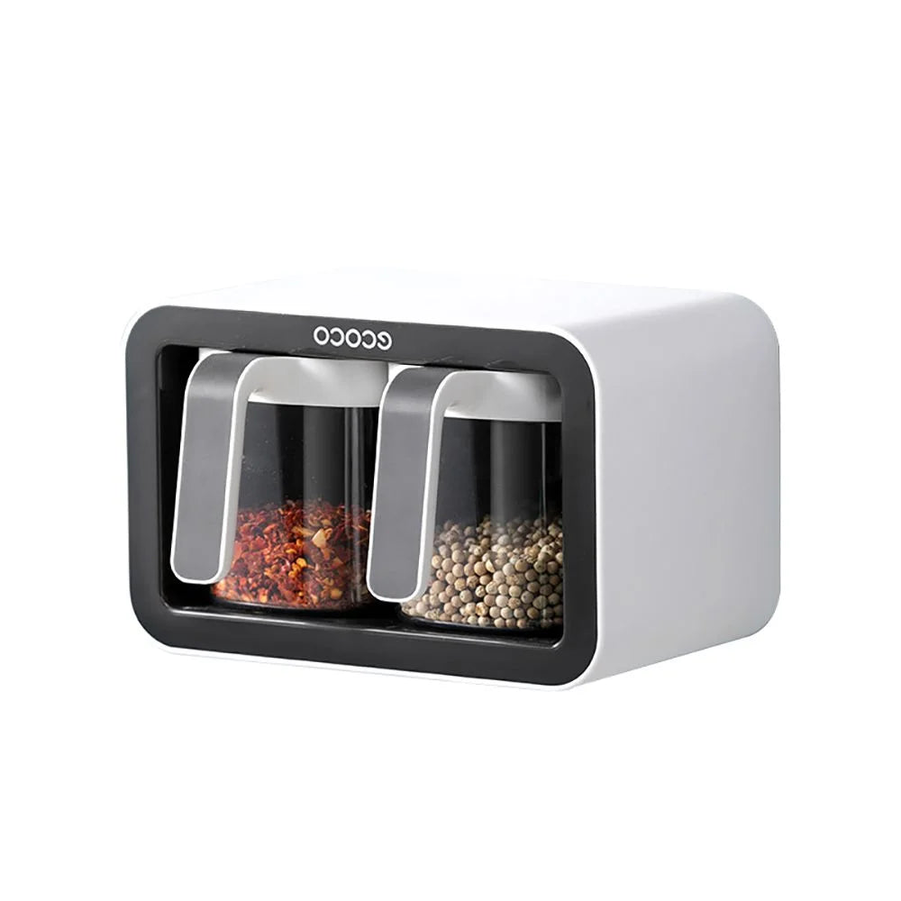Black Two Cups Wall Mount Spice Container Storage Box C73193
