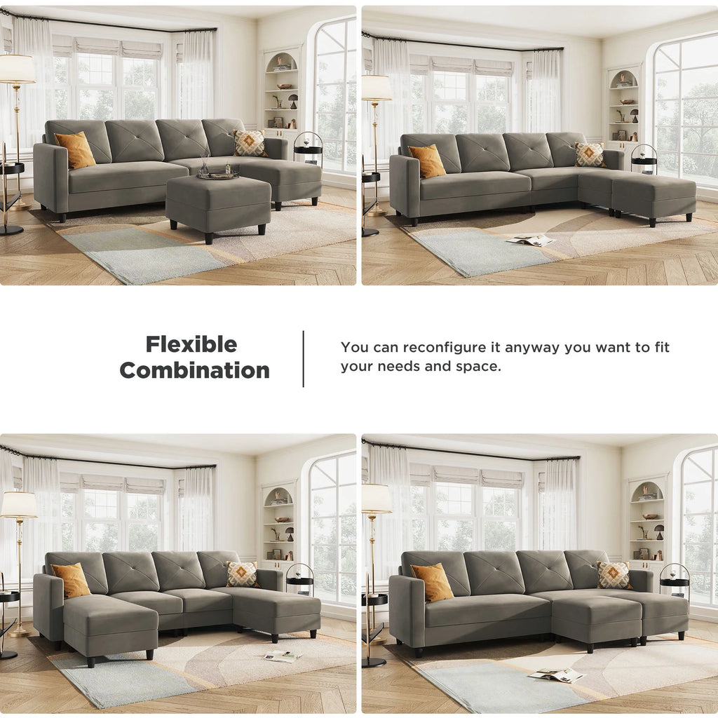Velvet Sectional Sofa Couch Set with Chaise N458053