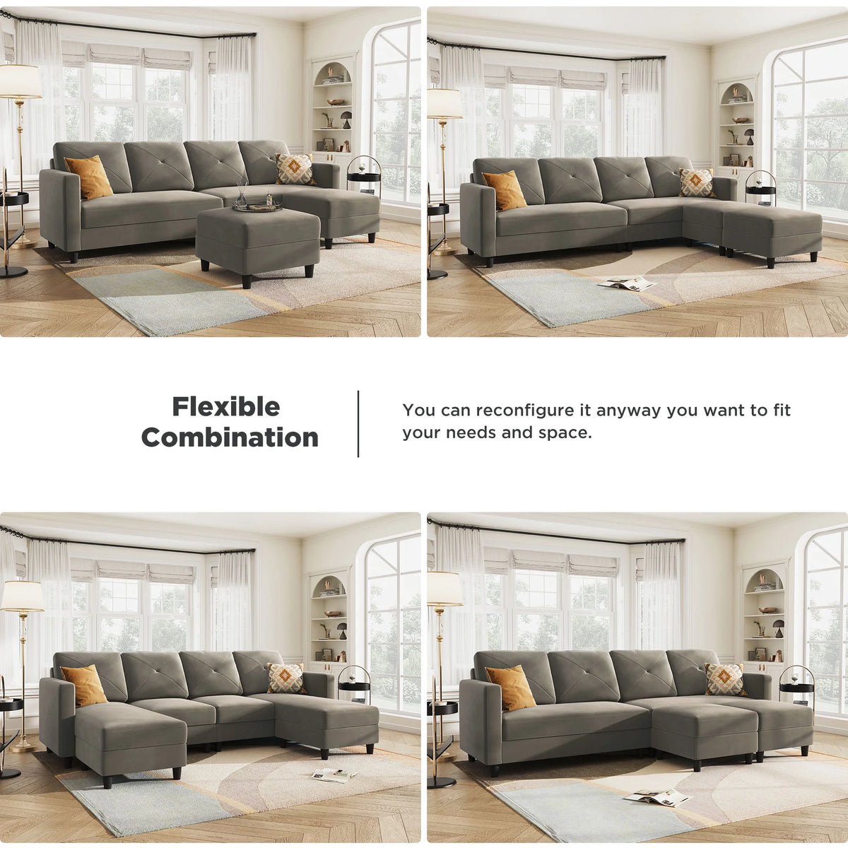 Velvet Sectional Sofa Couch Set with Chaise N458053