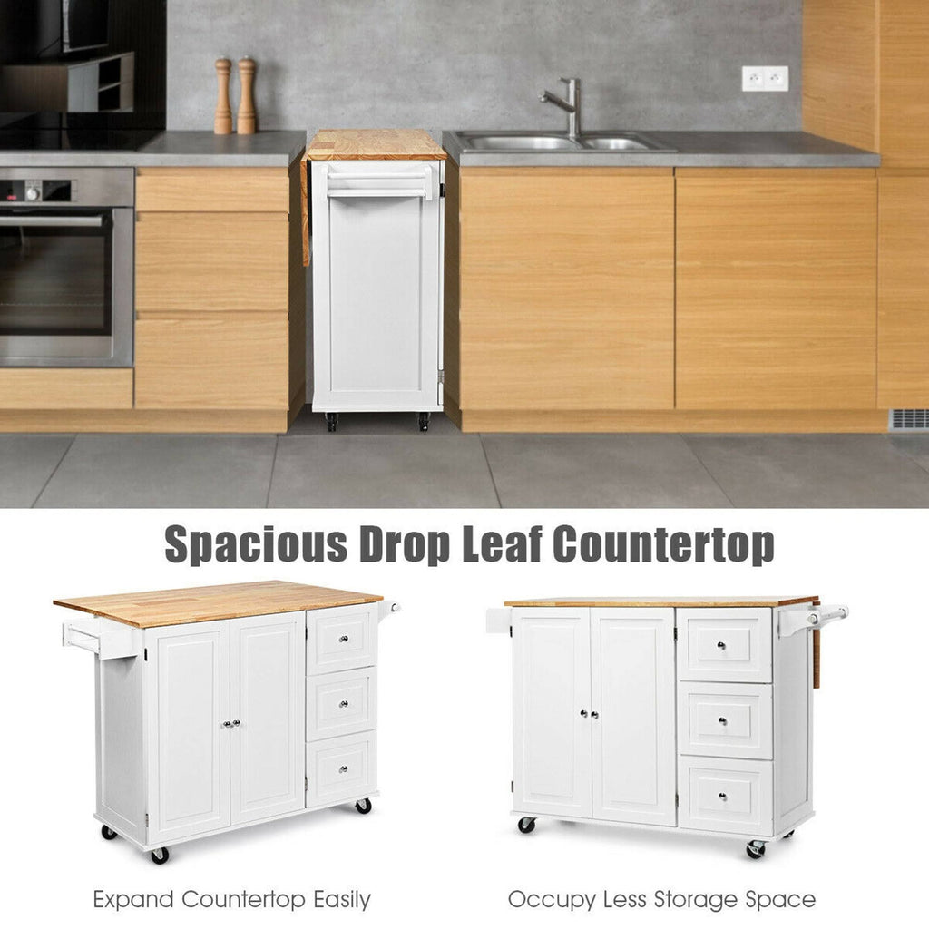 White Drop-Leaf Kitchen Island Trolley Cart Wood Storage Cabinet Q238616