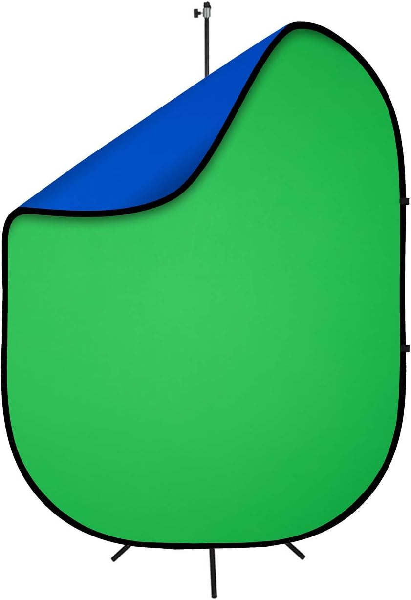 Reversible 5'x6.5' Green and Blue Pop-Up Backdrop with Stand and Clip, Pack of 2 R9770
