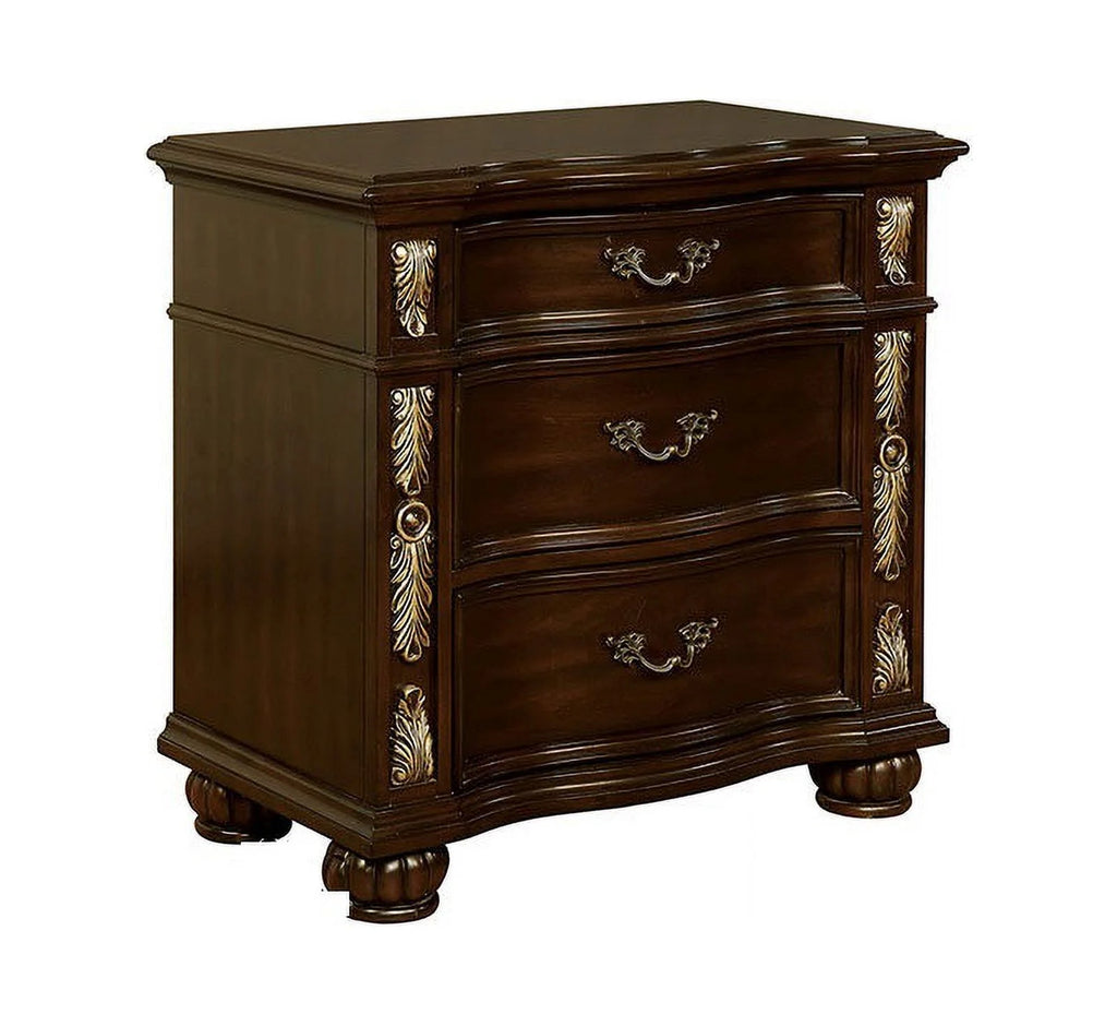 Brown Cherry Solid Wood 3-Drawers Nightstand Z110