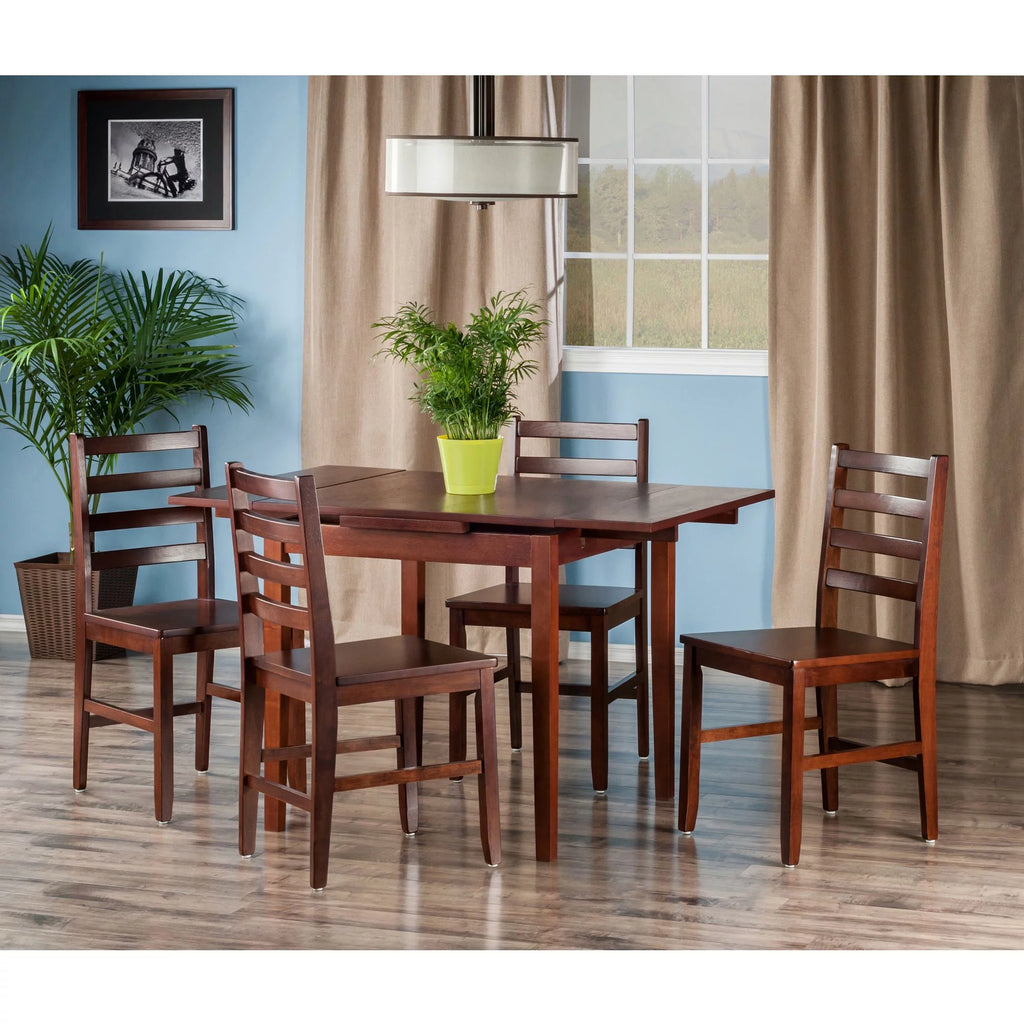 5 Pc Extendable Table & 4 Ladder Back Chairs Walnut Finish X688