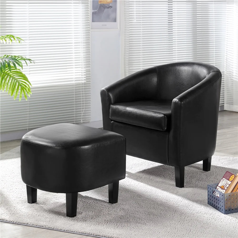 Black Faux Leather Accent Chair and Ottoman Set N81822