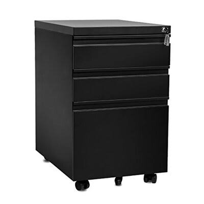 3-Drawer Mobile Metal File Cabinet with Keys C14890