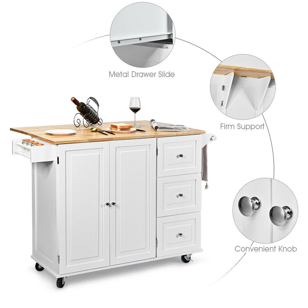 White Drop-Leaf Kitchen Island Trolley Cart Wood Storage Cabinet Q238616