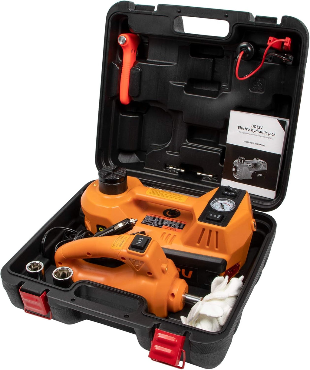 4 in 1 Electric Hydraulic Car Jack 3 Ton with Tire Inflator Pump and Electric Wrench Q358926