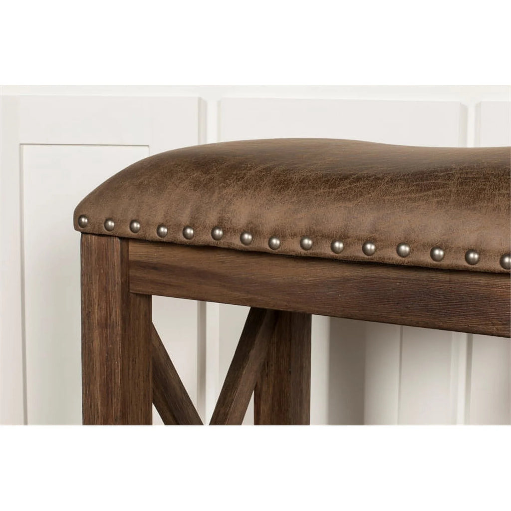 26" Wood/Faux Leather Counter Stool in Brown (Set of 2) A7189