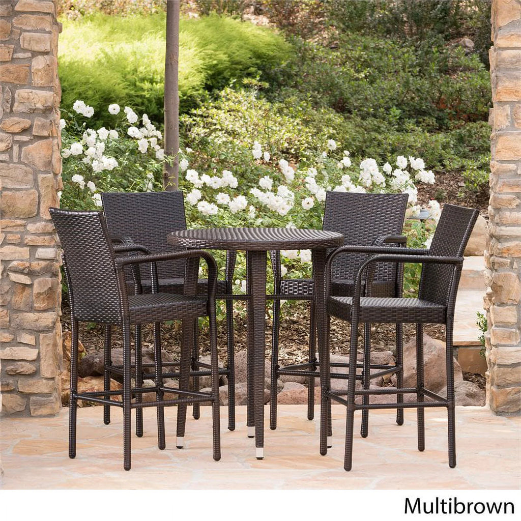 5 Pc Multi Brown Wicker Round Bar Table Set S8361