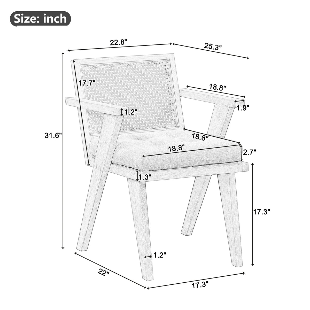 Handcrafted Rattan Backrest Mid-Century Accent Chair F499