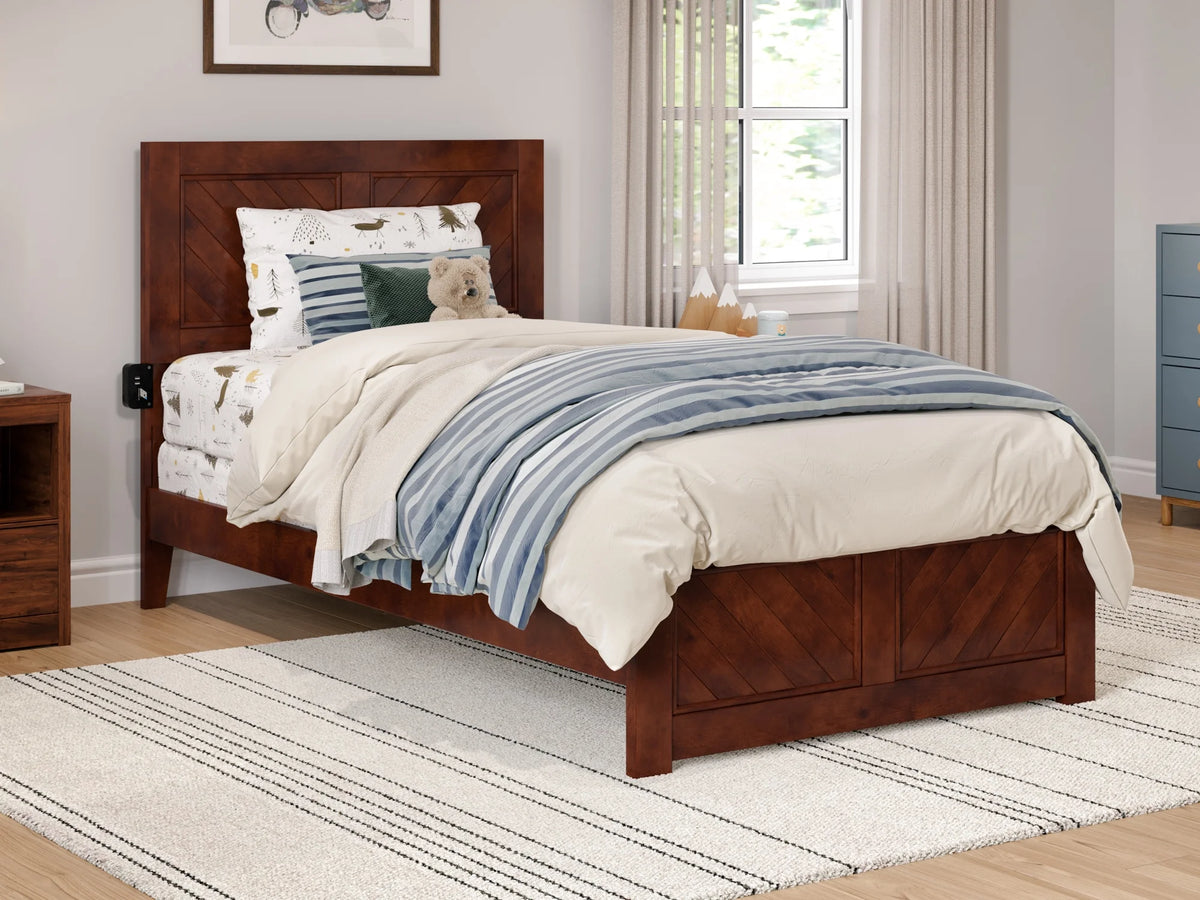 Walnut Solid Wood Twin Bed Frame with Footboard R229707
