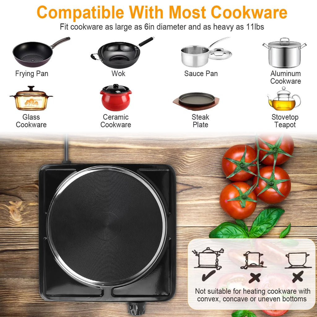 1500W Single Burner Electric Cooktop with Cast Iron Hot Plate S366935