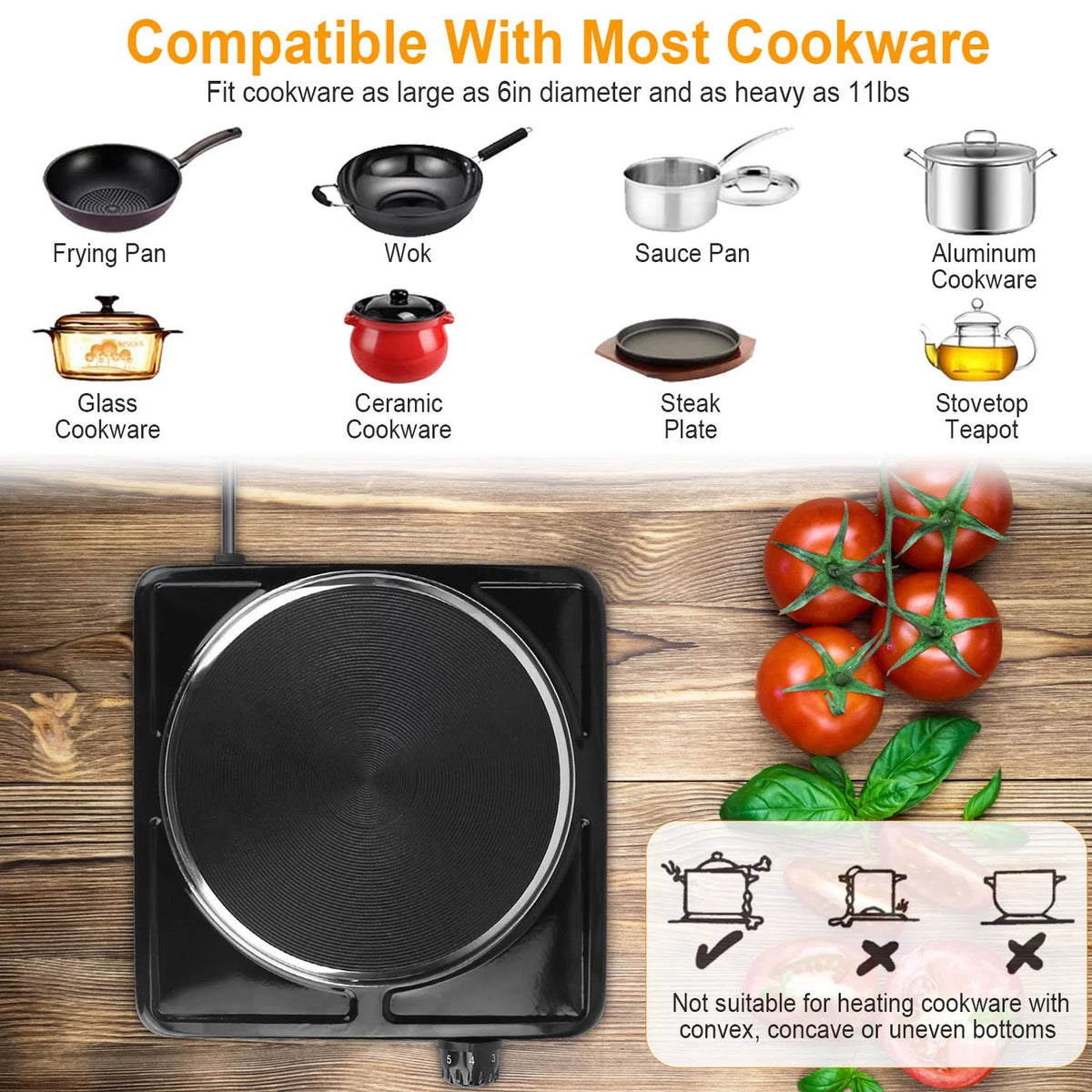 1500W Single Burner Electric Cooktop with Cast Iron Hot Plate S366935