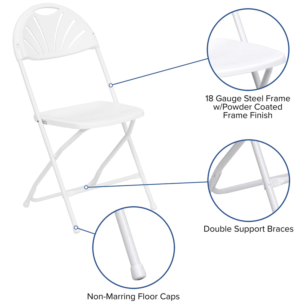 White Plastic Fan Back Folding Chair E101