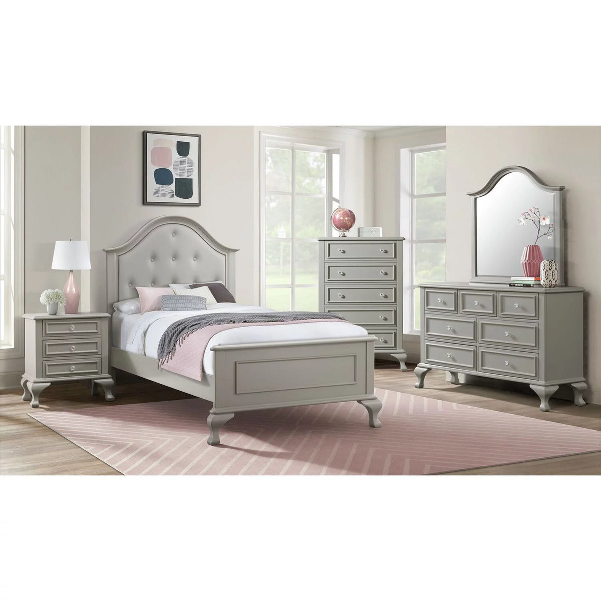 Grey 6PC Twin Panel Bedroom Set D96403