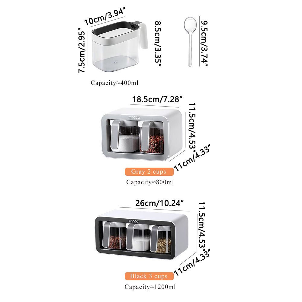 Black Two Cups Wall Mount Spice Container Storage Box C73193