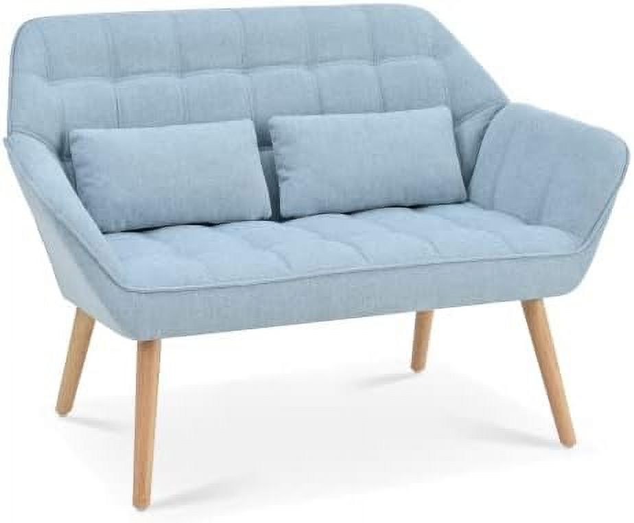 Blue Linen Fabric 2-Seat Loveseat Sofa with 2 Pillow O351