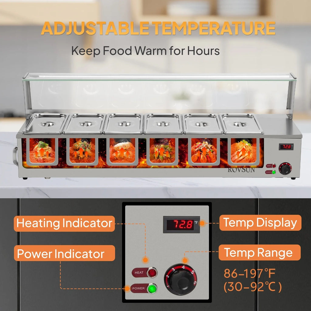 48QT 1500W Electric Commercial Food Warmer Stainless Steel Steam Table D4098