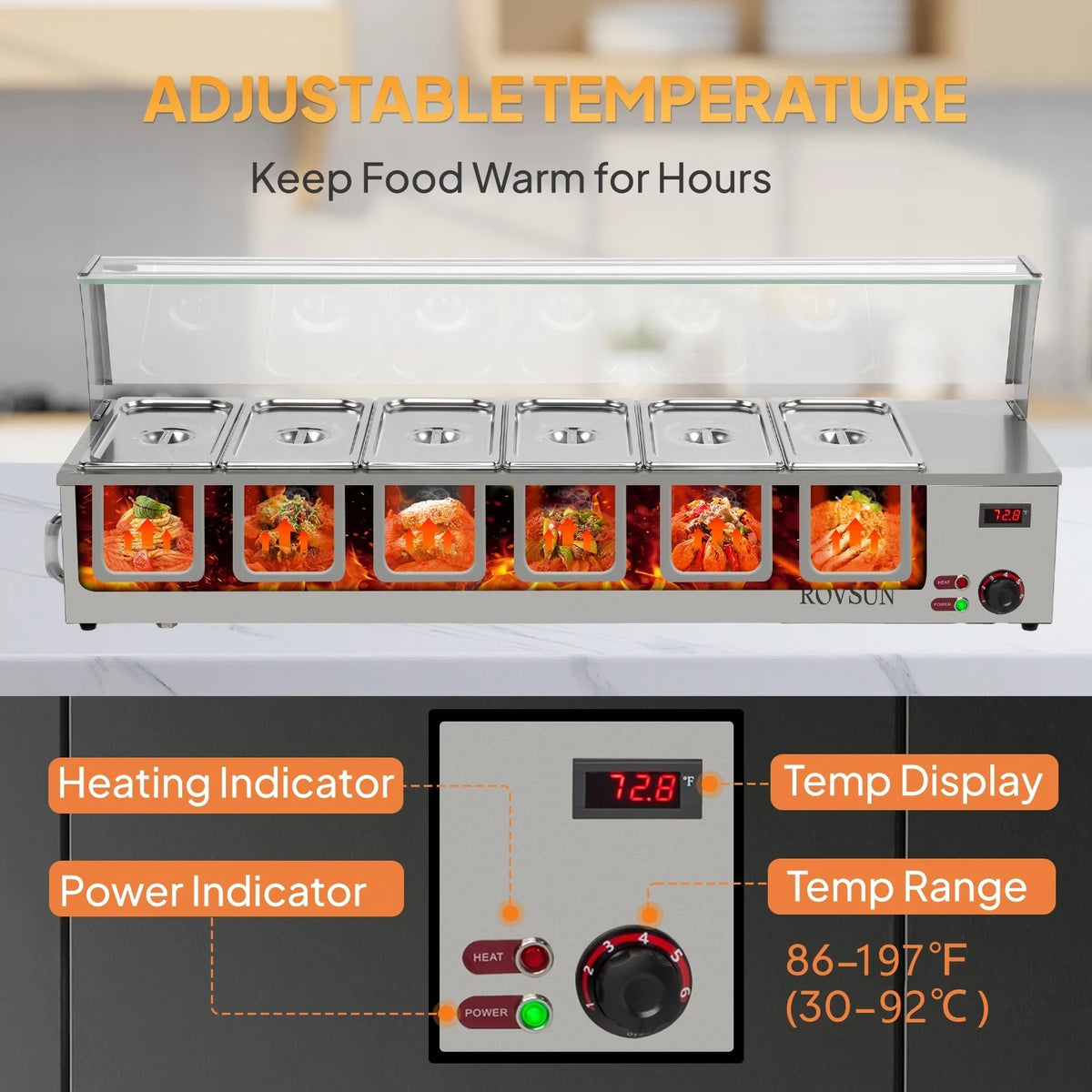 48QT 1500W Electric Commercial Food Warmer Stainless Steel Steam Table D4098