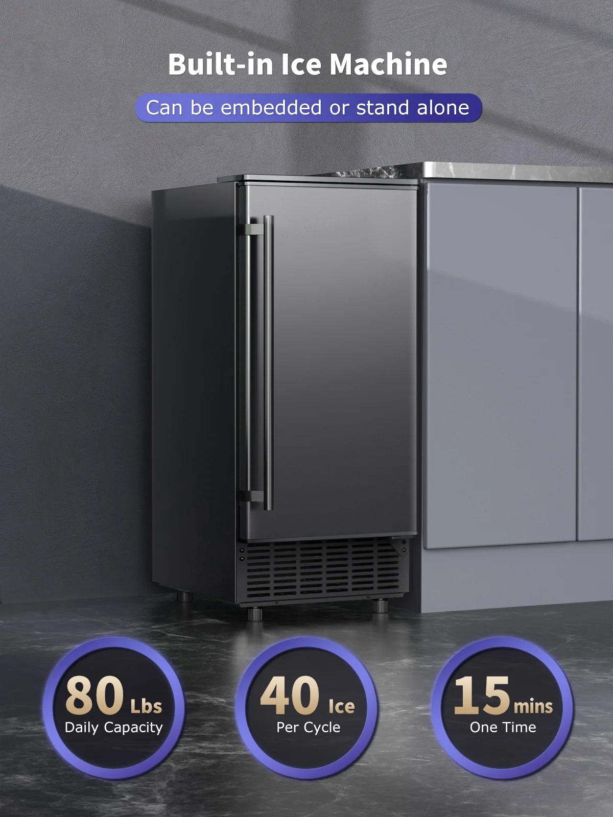 80lb Daily Undercounter Commercial Ice Maker, Black D861465