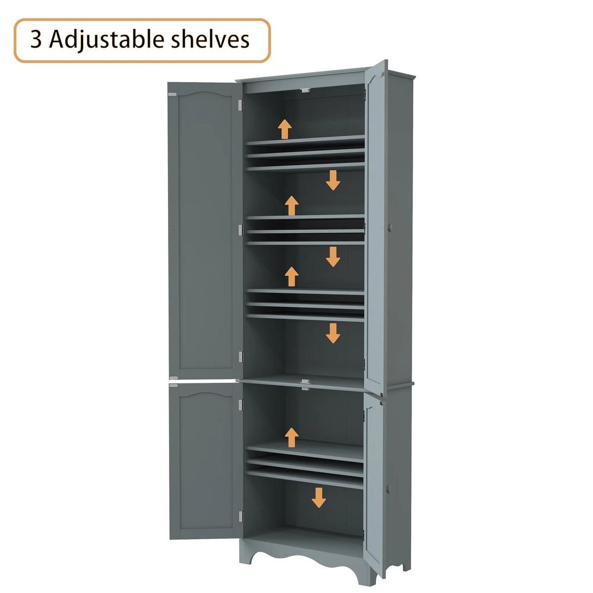 72" H Freestanding Tall Pantry Cabinet with 2 Large Cabinets and Adjustable Shelves H4145