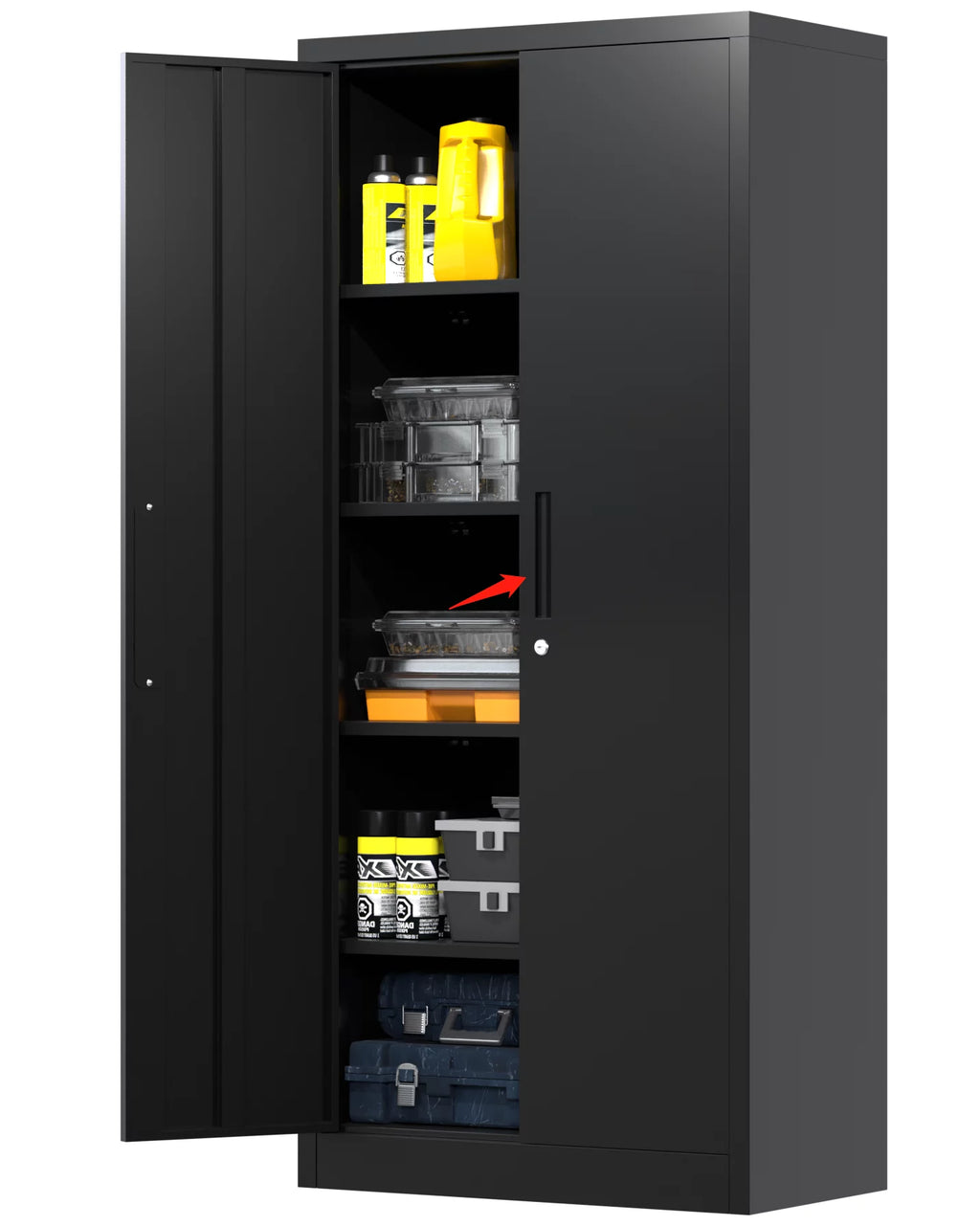 Black Metal Storage Cabinet with Lockable Doors and Shelves Z6116