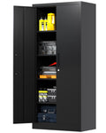 Black Metal Storage Cabinet with Lockable Doors and Shelves Z6116
