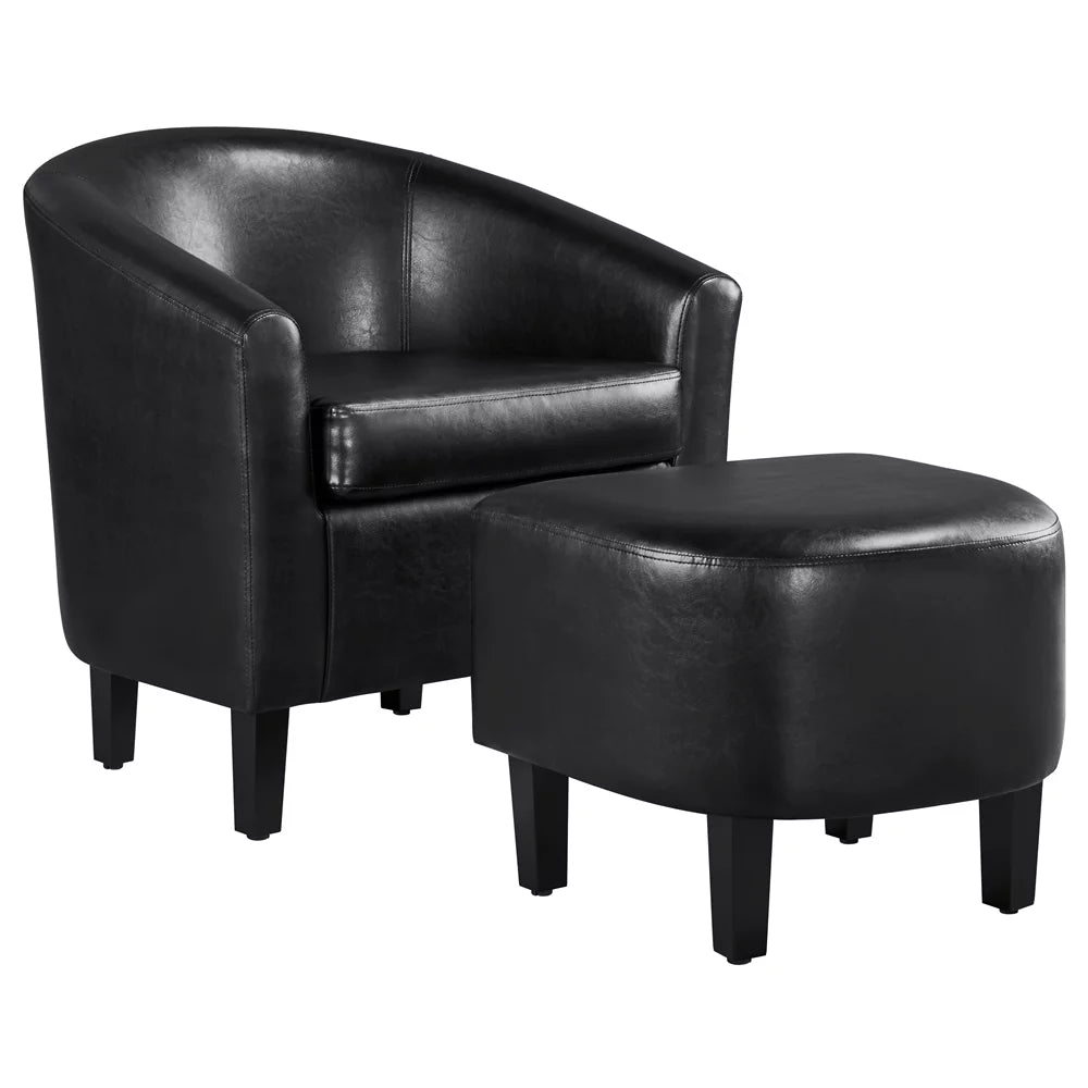 Black Faux Leather Accent Chair and Ottoman Set N81822