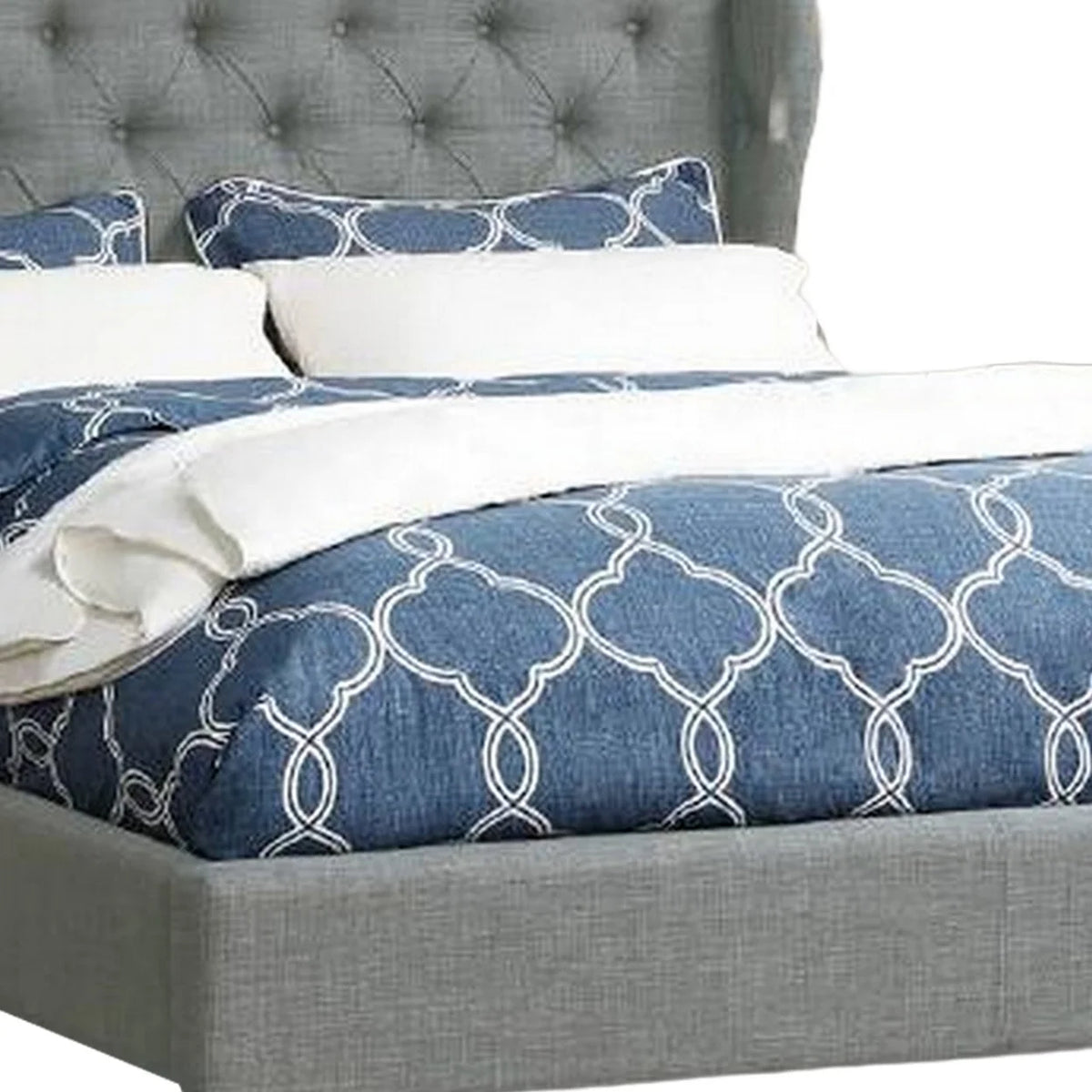 Full Bed Upholstered Tufted Wingback Headboard Soft Gray Polyester R6405