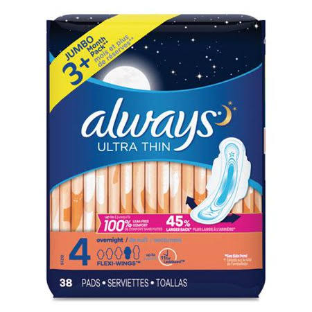 Ultra Thin Overnight Pads with Wings, 38/Pack, 6 Pack/Carton X775892