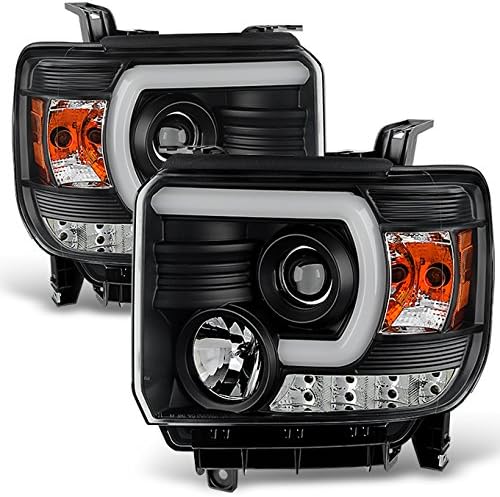 Black C-Shape LED DRL Projector Headlights Pair D1683