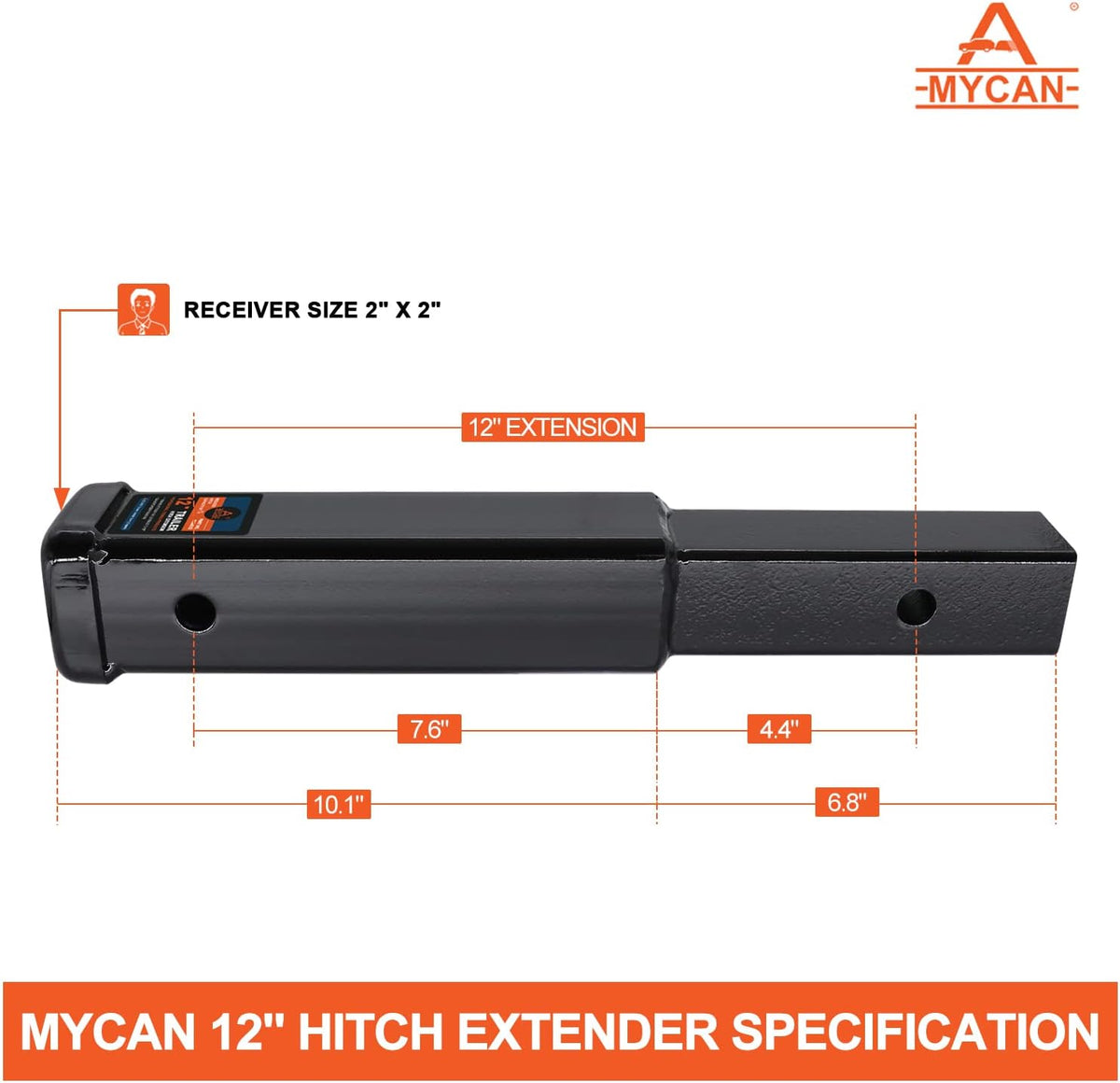 Hitch Extension 12 Long Solid Trailer Extender for 2 Receiver Tube Tow Bar Steel Shank Heavy Duty 3500 lbs Pack of 2 H722