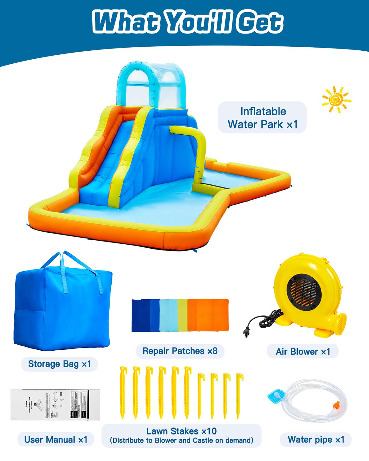 Inflatable Water Slide Park with Spray Pool, Bounce House with Climbing Wall and Blower F42379
