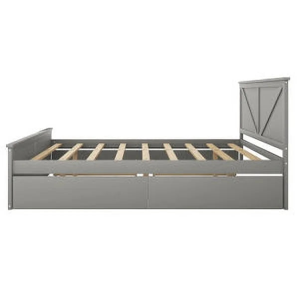 King Size Wooden Platform Bed with Storage Drawers C61383