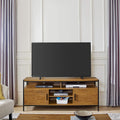 Brown Oak Wood Look Entertainment Center with Two Doors and Storage Shelves M34241