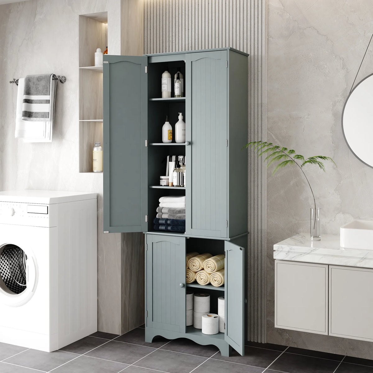 72" H Freestanding Tall Pantry Cabinet with 2 Large Cabinets and Adjustable Shelves H4145