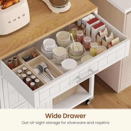 White Rolling Kitchen Island with Storage I959770