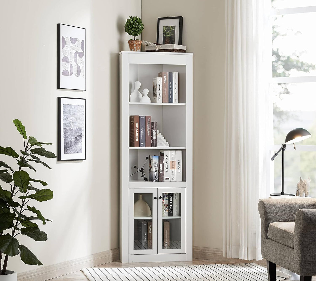 Stone Grey Bar Cabinet Bookshelf with Glass Doors P363